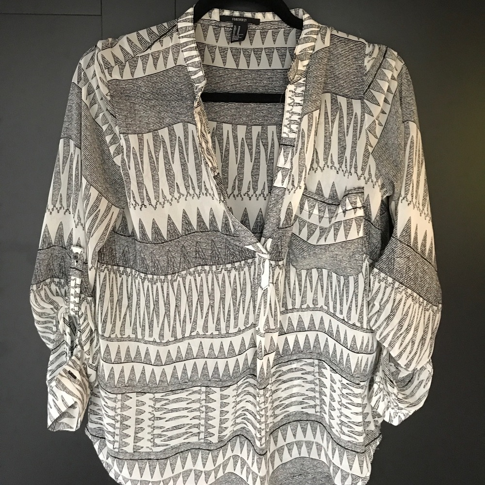 Sheer button down black pattern